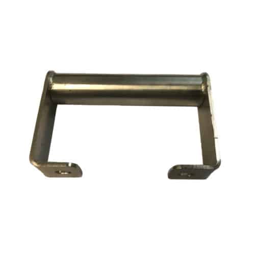 A stainless steel U-shaped bracket with a cylindrical rod, featuring mounting holes on both ends, likely used for support or holding applications