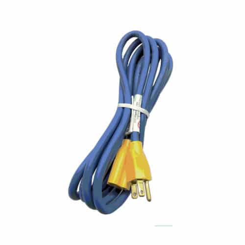 Blue extension cord with yellow plug, ideal for outdoor and indoor use, featuring durable insulation and a flexible design for easy maneuverability.